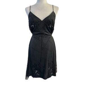 Anthropologie Raga NWT Sequined Beaded Tulle Black Mini Dress WhimsiGoth Large